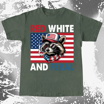 Red White and Feral Raccoon Shirt, Patriotic Rebel Aesthetic