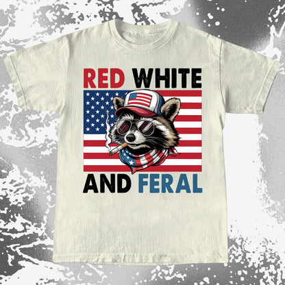 Red White and Feral Raccoon Shirt, Patriotic Rebel Aesthetic