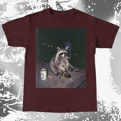 Raccoon Smoking T-Shirt, Late Night Loneliness Aesthetic, Dark Humor Animal Art