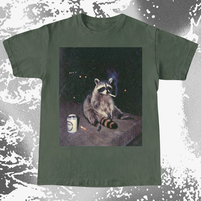 Raccoon Smoking T-Shirt, Late Night Loneliness Aesthetic, Dark Humor Animal Art