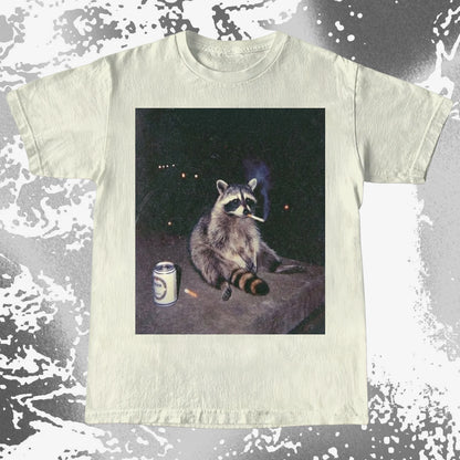 Raccoon Smoking T-Shirt, Late Night Loneliness Aesthetic, Dark Humor Animal Art