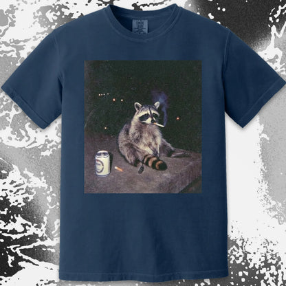 Raccoon Smoking T-Shirt, Late Night Loneliness Aesthetic, Dark Humor Animal Art
