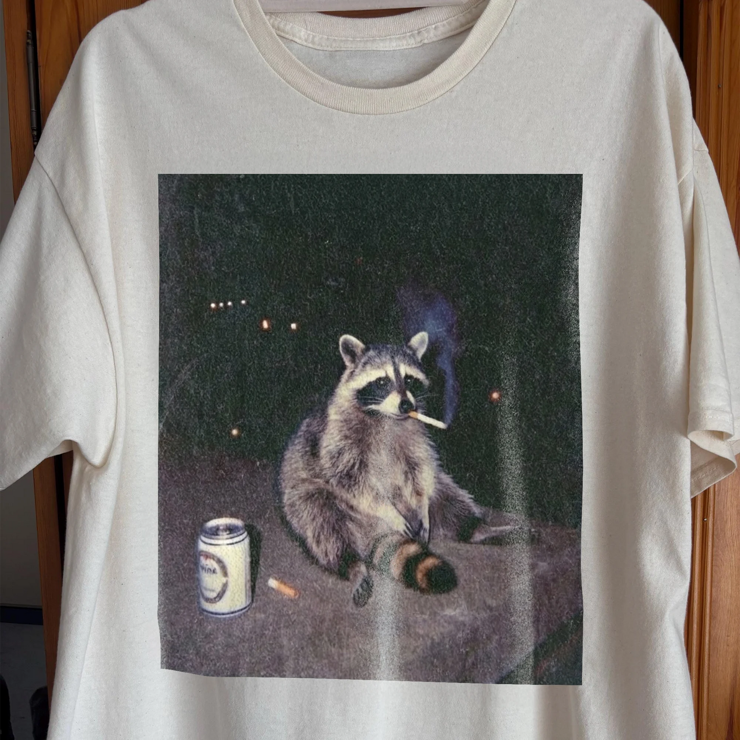 Raccoon Smoking T-Shirt, Late Night Loneliness Aesthetic, Dark Humor Animal Art