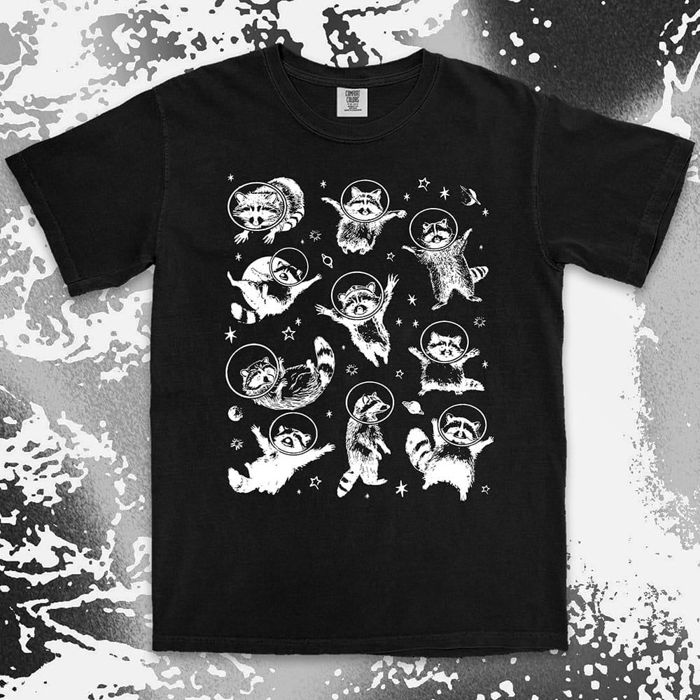 space raccoon astronaut shirt galaxy trash panda sci fi cosmic tee