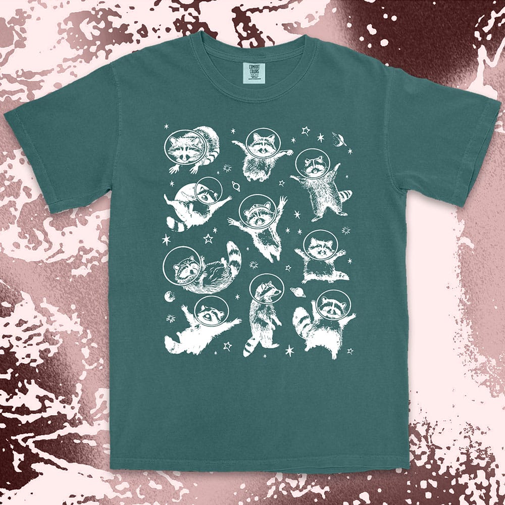 space raccoon astronaut shirt galaxy trash panda sci fi cosmic tee