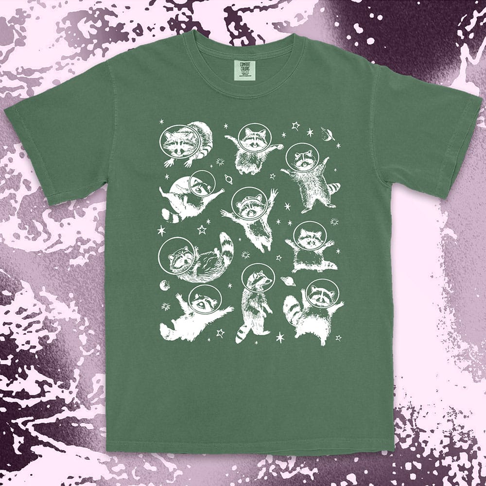 space raccoon astronaut shirt galaxy trash panda sci fi cosmic tee