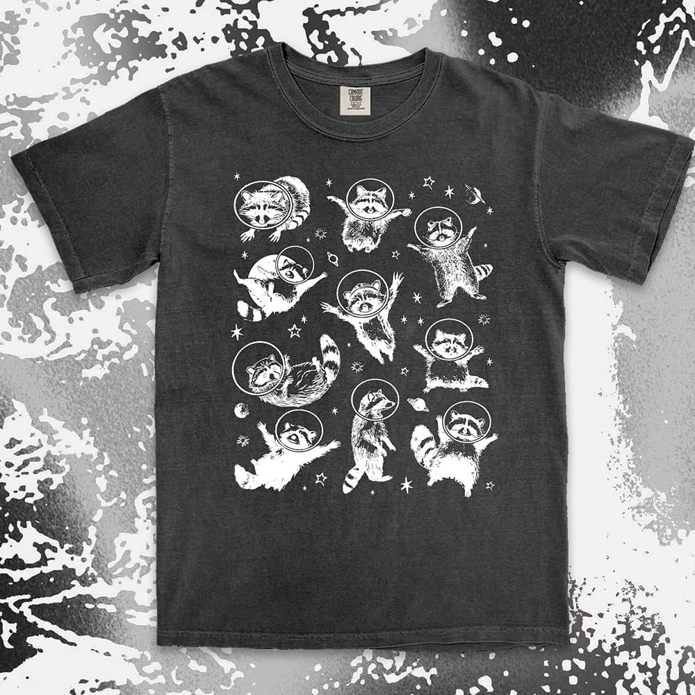 space raccoon astronaut shirt galaxy trash panda sci fi cosmic tee