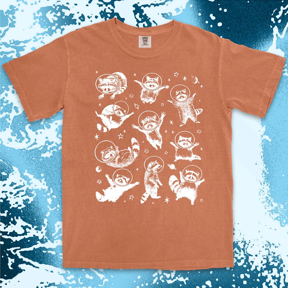 space raccoon astronaut shirt galaxy trash panda sci fi cosmic tee
