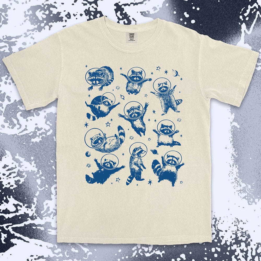 space raccoon astronaut shirt galaxy trash panda sci fi cosmic tee