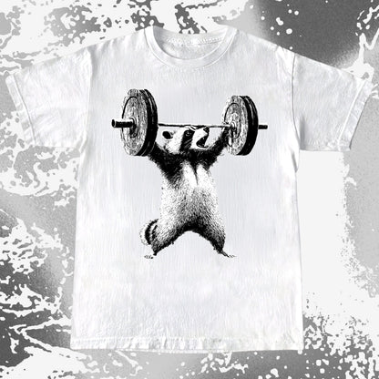 Raccoon Lifting Weights Funny Gym Shirt