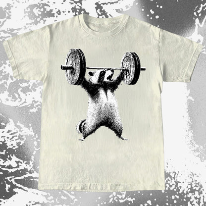 Raccoon Lifting Weights Funny Gym Shirt