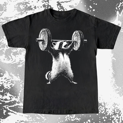 Raccoon Lifting Weights Funny Gym Shirt