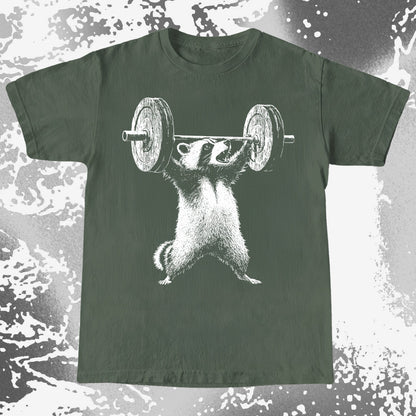 Raccoon Lifting Weights Funny Gym Shirt