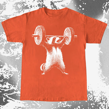 Raccoon Lifting Weights Funny Gym Shirt