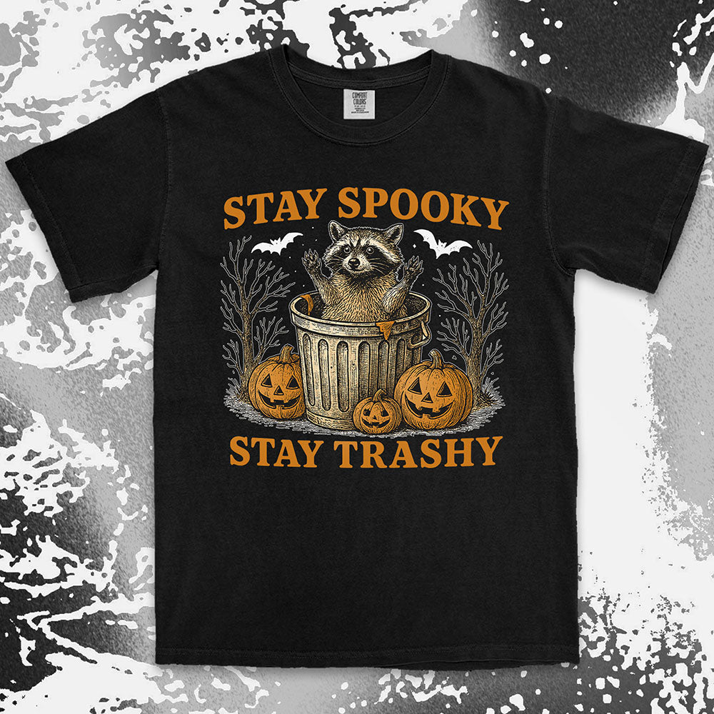 stay spooky stay trashy raccoon halloween shirt funny trash panda tee