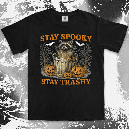 stay spooky stay trashy raccoon halloween shirt funny trash panda tee