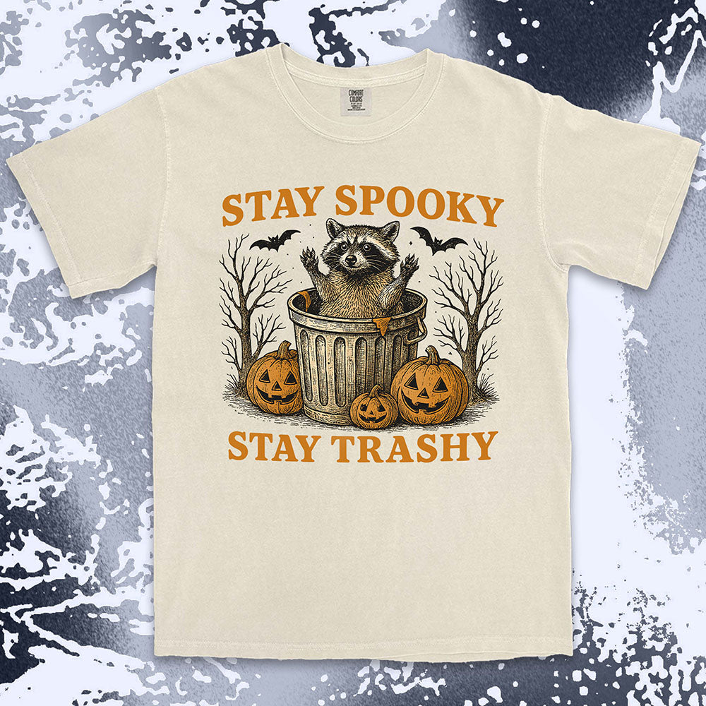 stay spooky stay trashy raccoon halloween shirt funny trash panda tee