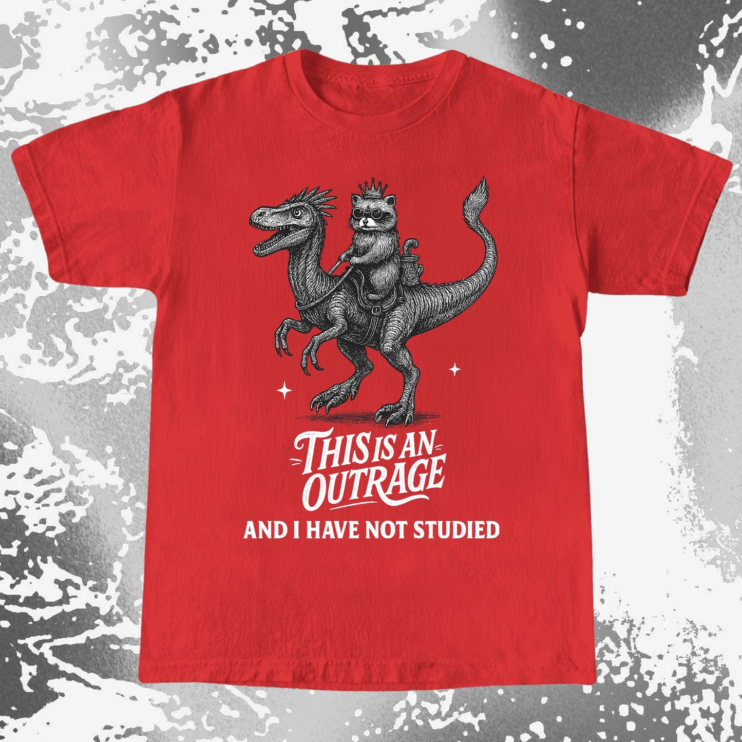 Outrage Raccoon Riding Dinosaur Funny Study