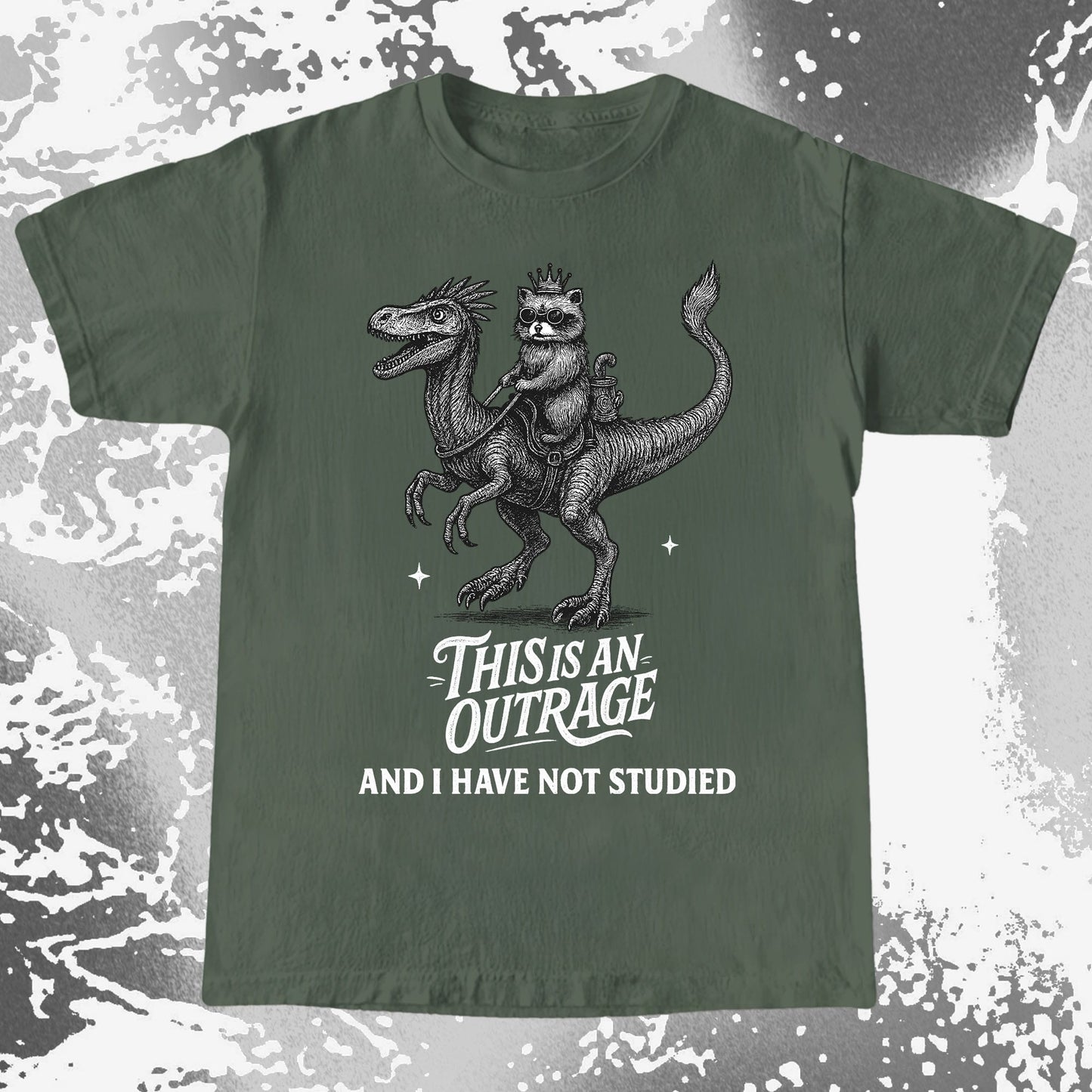 Outrage Raccoon Riding Dinosaur Funny Study