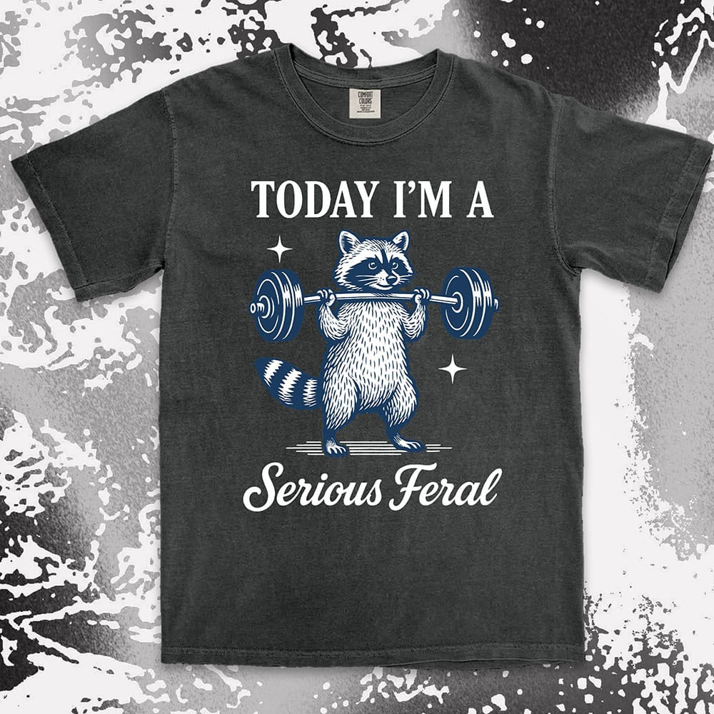 serious feral raccoon comfort colors t-shirt lifting weights