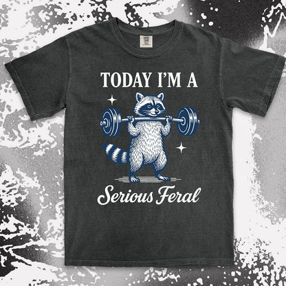 serious feral raccoon comfort colors t-shirt lifting weights
